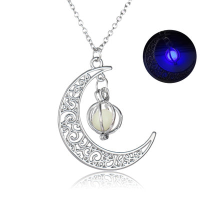 Fashion Moon Natural Glowing Stone Healing Necklace Luminous Pendant Necklace Jewelry