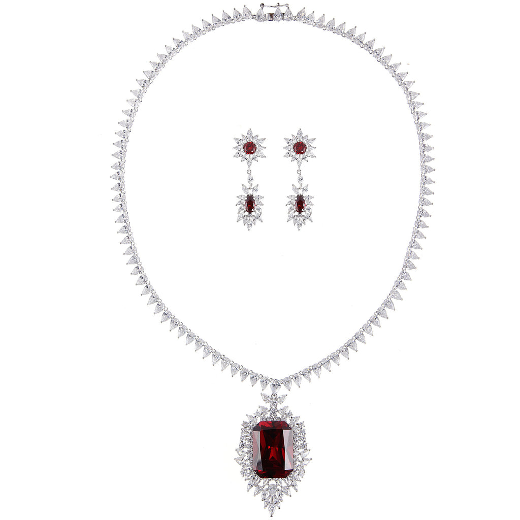 Royal Scarlet Moissanite Necklace & Earring Set