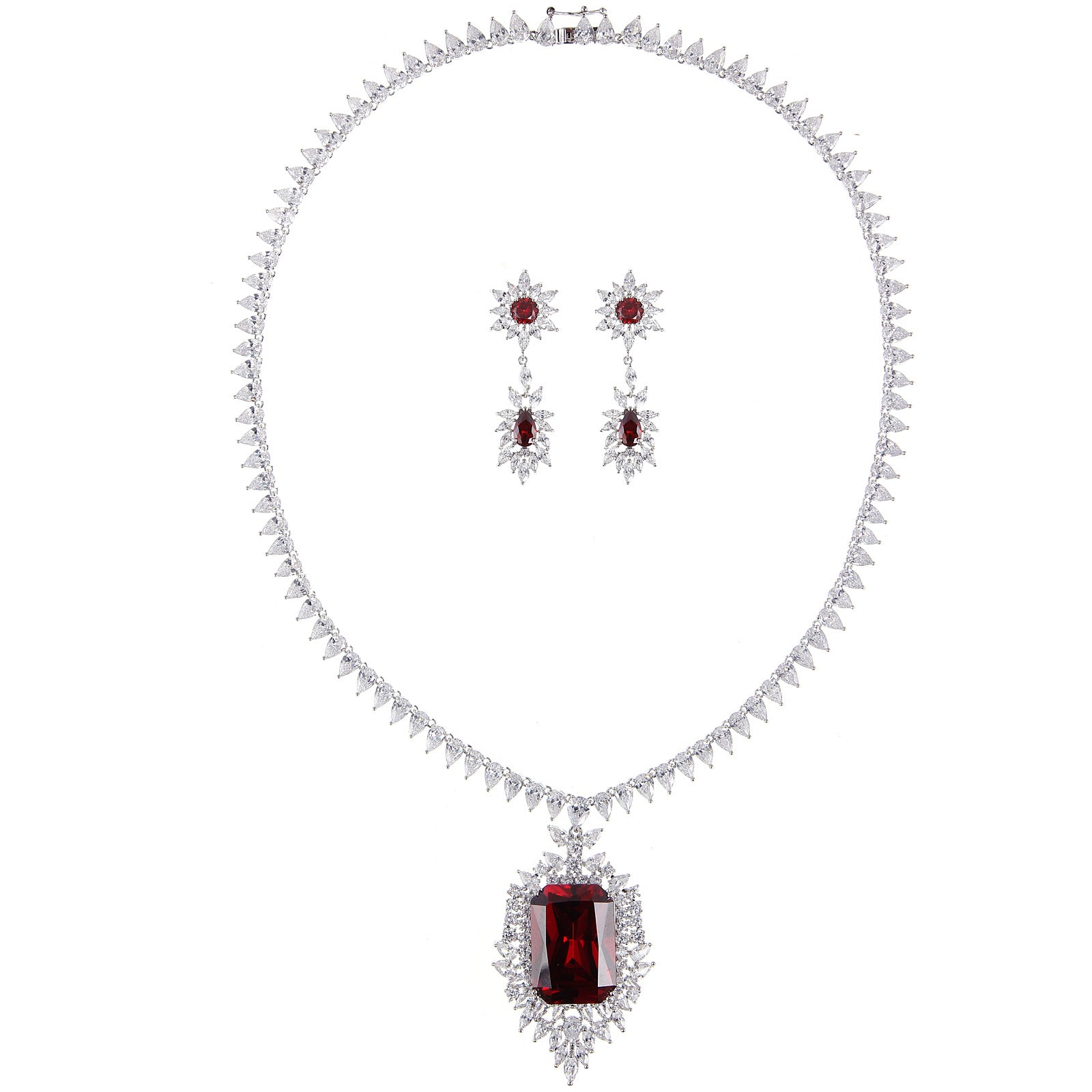 Royal Scarlet Moissanite Necklace & Earring Set