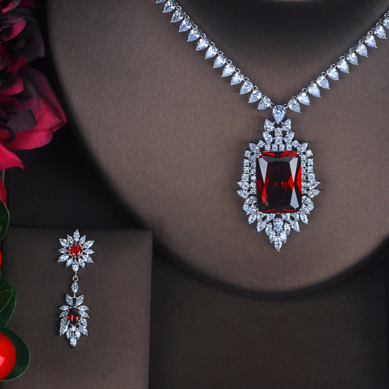 Royal Scarlet Moissanite Necklace & Earring Set