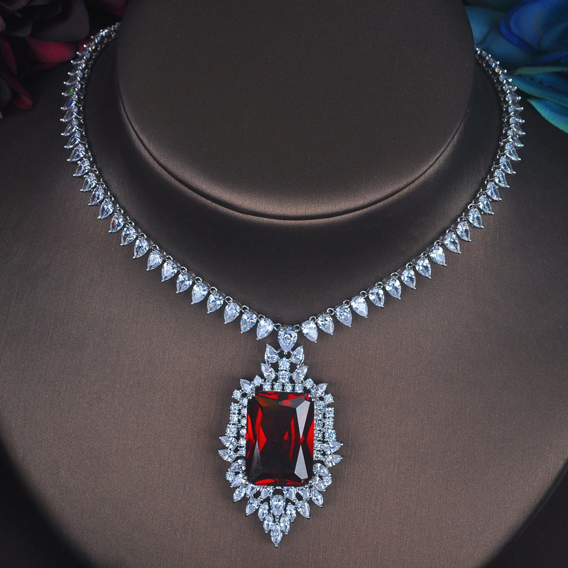 Royal Scarlet Moissanite Necklace & Earring Set