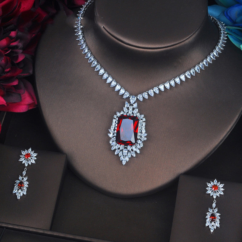 Royal Scarlet Moissanite Necklace & Earring Set