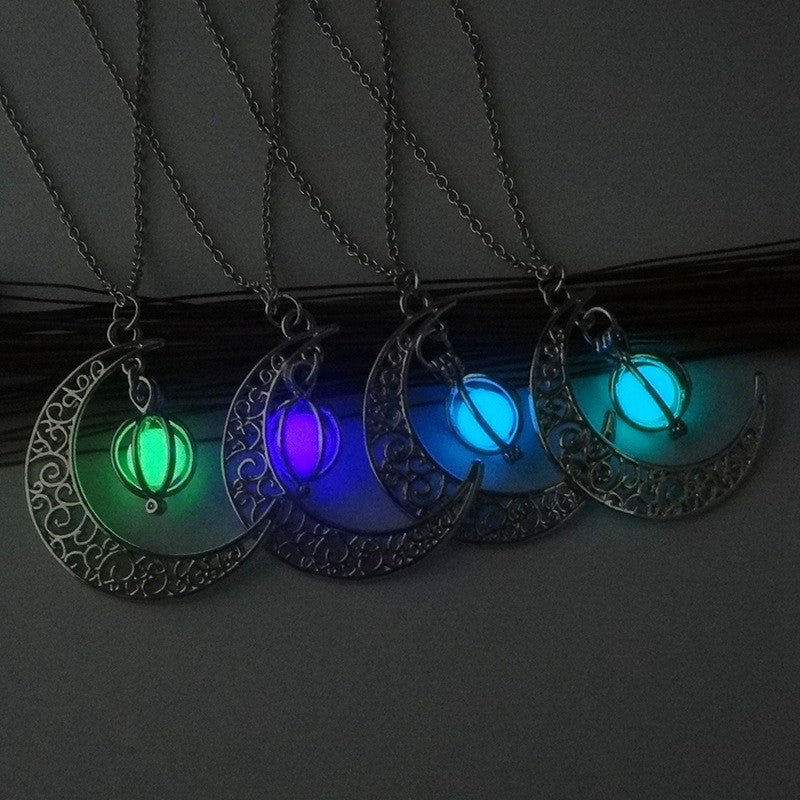 Fashion Moon Natural Glowing Stone Healing Necklace Luminous Pendant Necklace Jewelry