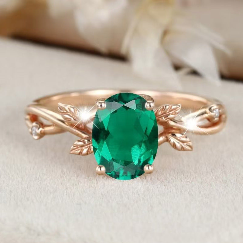 Aurora Green Emerald Leaf Ring