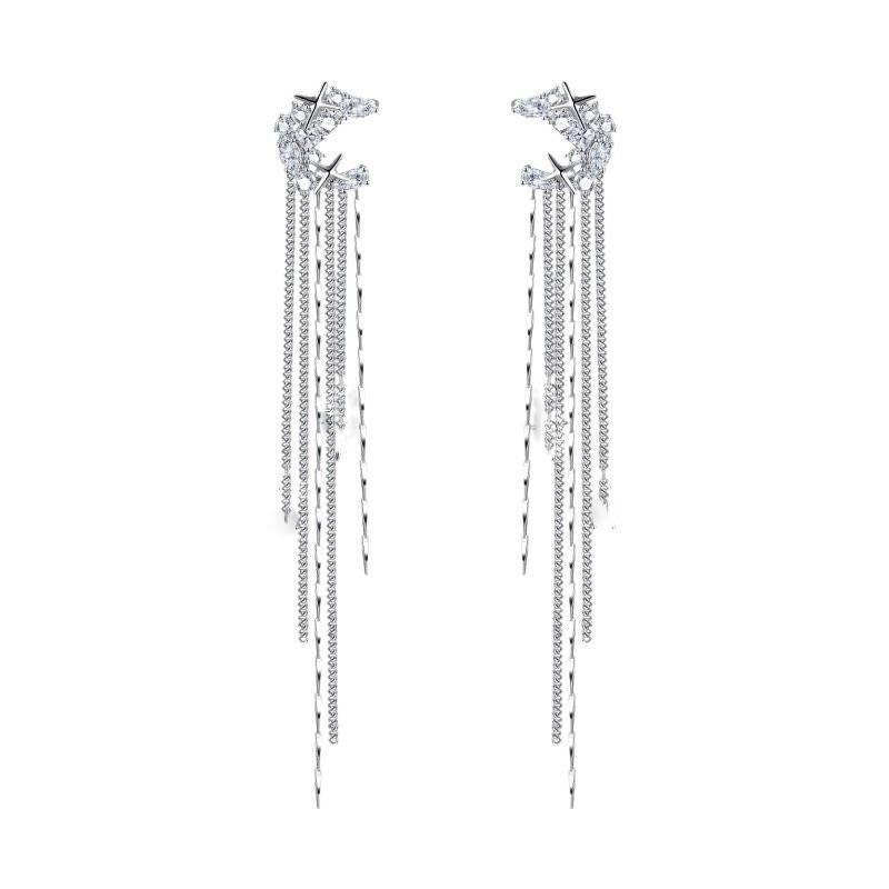 Moon Zircon Long Tassel Chain Earrings Elegant Design