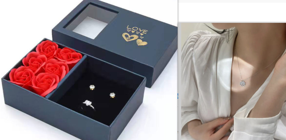 Radiant Heart Shaped Four Leaf Clover Pendant Necklace