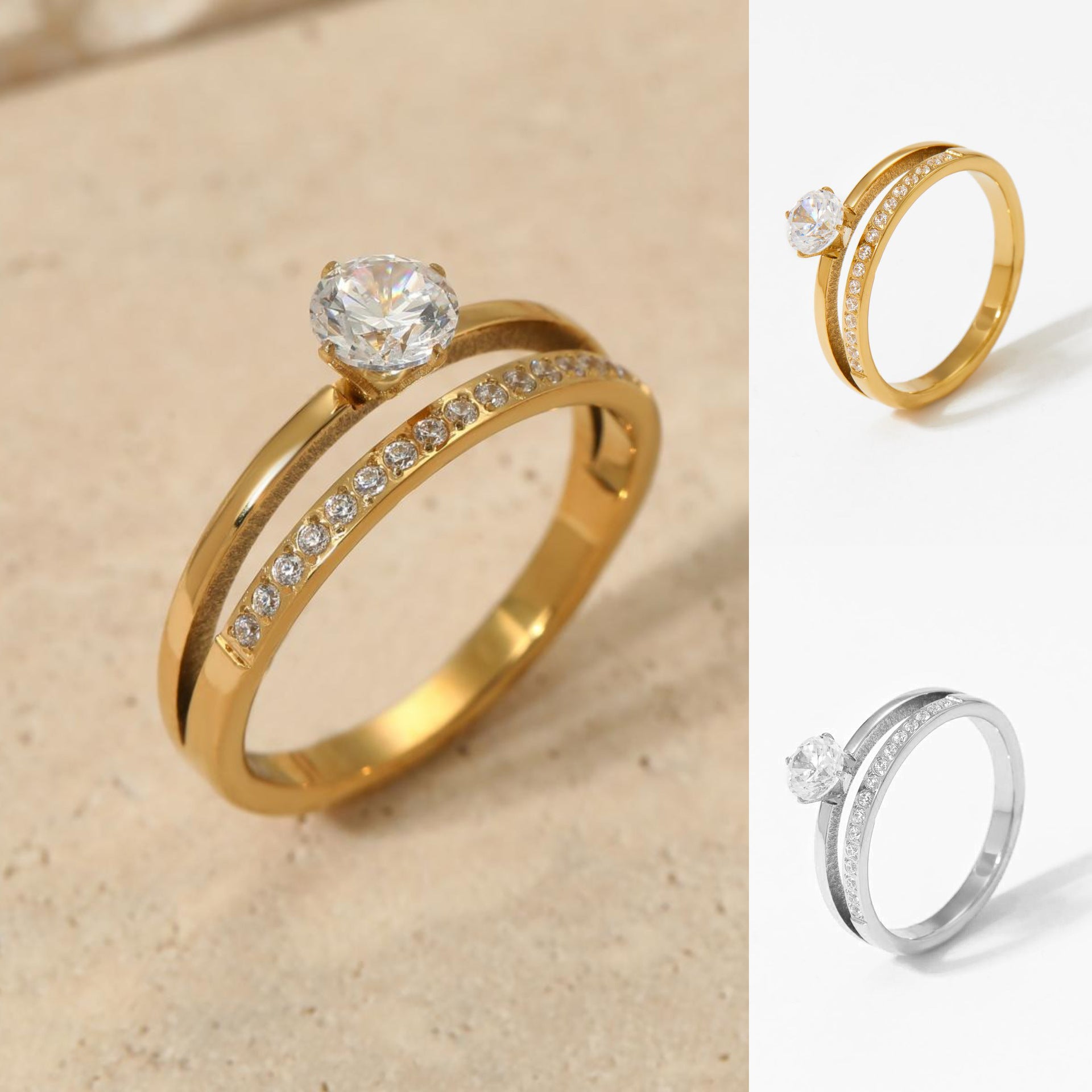 Fashion Stainless Steel CNC Inlaid Diamond Ring