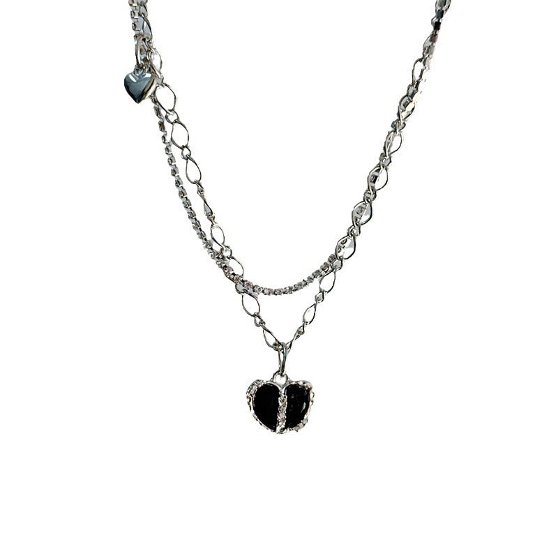 Niche Full Diamond Black Heart Pendant Necklace Jewelry For Women