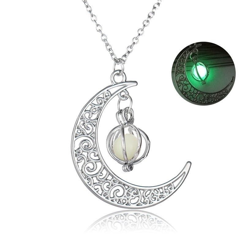 Fashion Moon Natural Glowing Stone Healing Necklace Luminous Pendant Necklace Jewelry