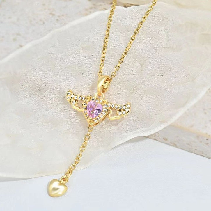 Royal Cupid Heart Angel Wings Necklace