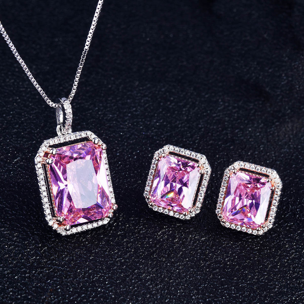 High-end Luxury Elegant Princess Rectangular Zircon Necklace