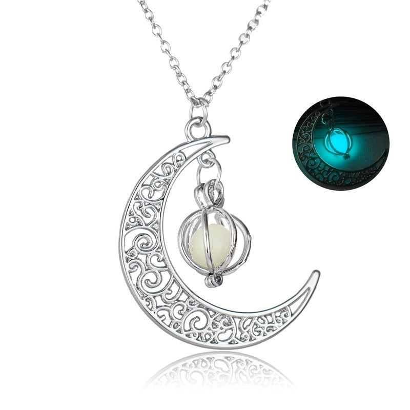 Fashion Moon Natural Glowing Stone Healing Necklace Luminous Pendant Necklace Jewelry