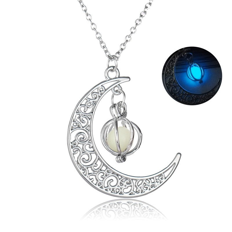 Fashion Moon Natural Glowing Stone Healing Necklace Luminous Pendant Necklace Jewelry