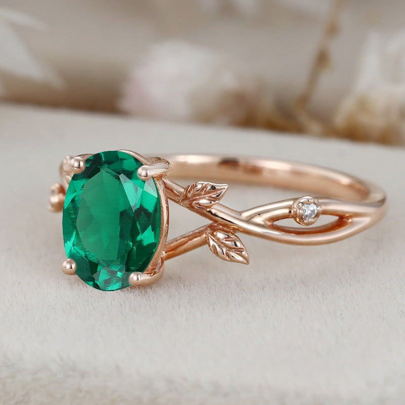 Aurora Green Emerald Leaf Ring