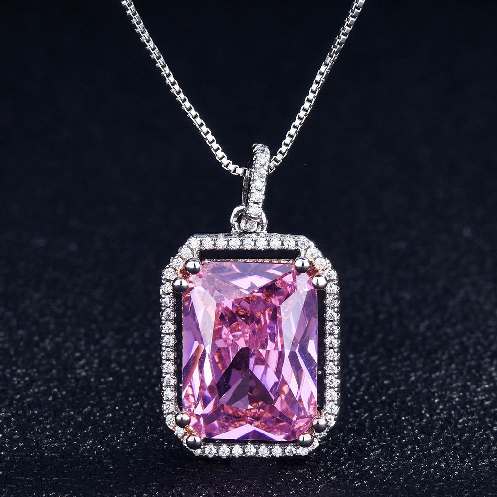 High-end Luxury Elegant Princess Rectangular Zircon Necklace