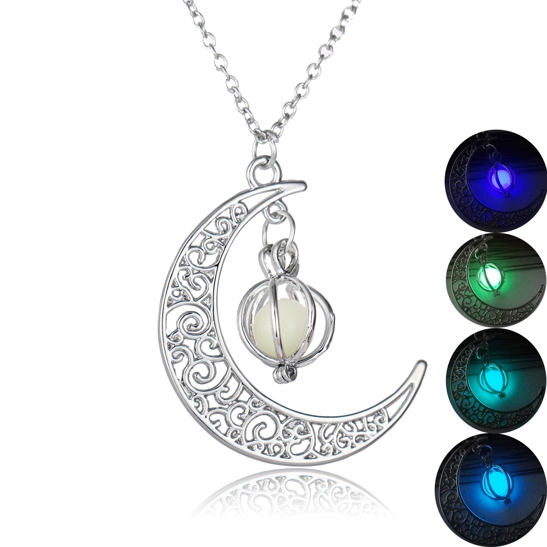 Fashion Moon Natural Glowing Stone Healing Necklace Luminous Pendant Necklace Jewelry