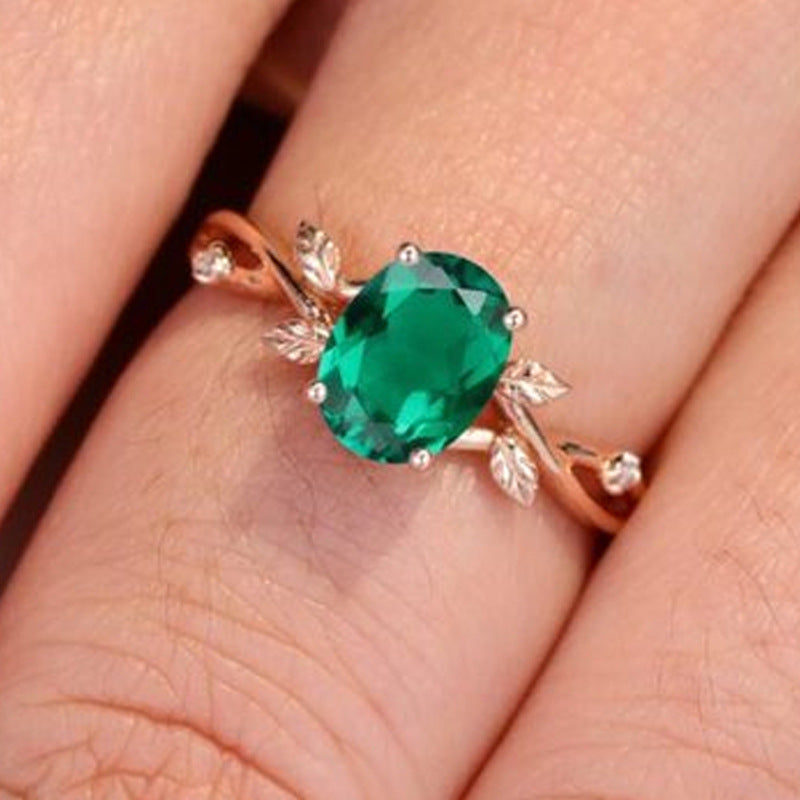 Aurora Green Emerald Leaf Ring