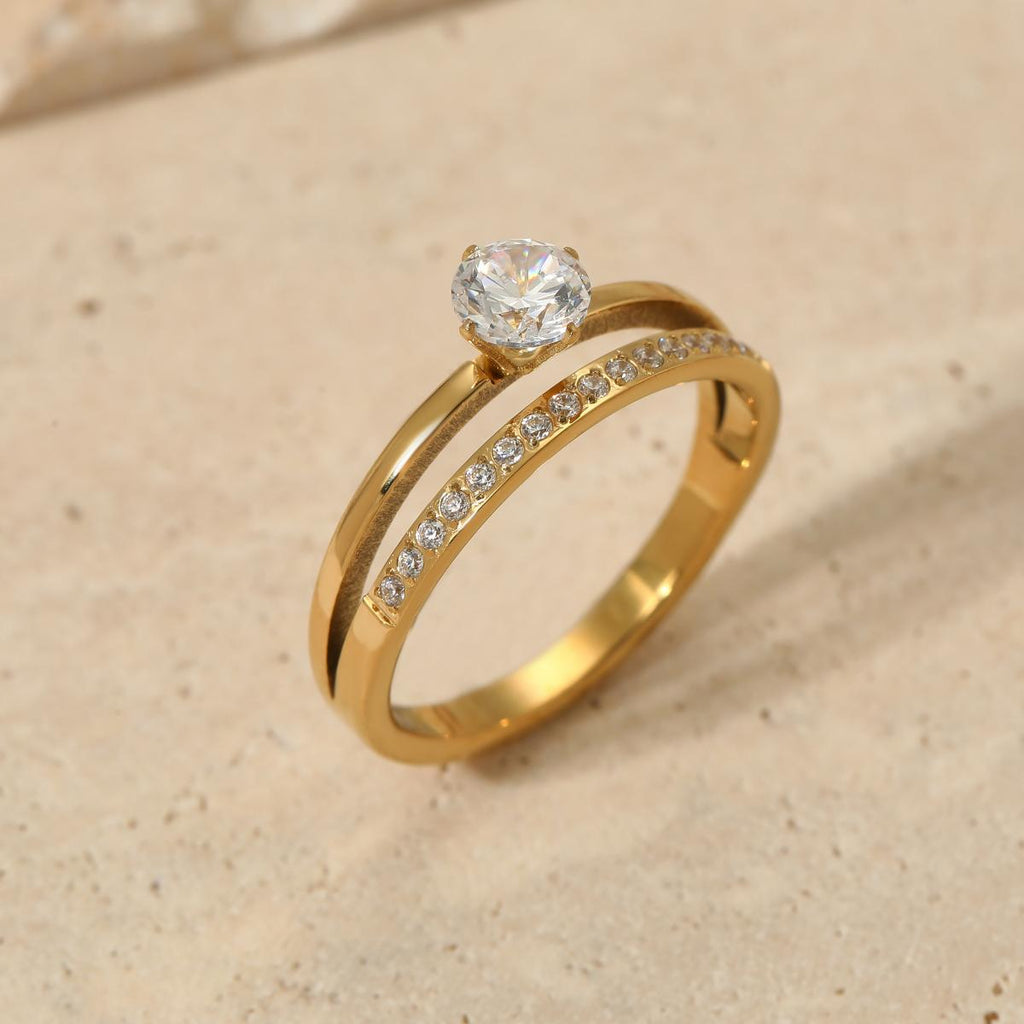 Fashion Stainless Steel CNC Inlaid Diamond Ring