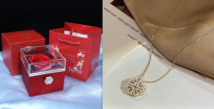 Radiant Heart Shaped Four Leaf Clover Pendant Necklace