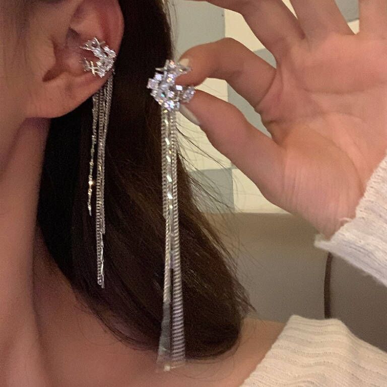 Moon Zircon Long Tassel Chain Earrings Elegant Design